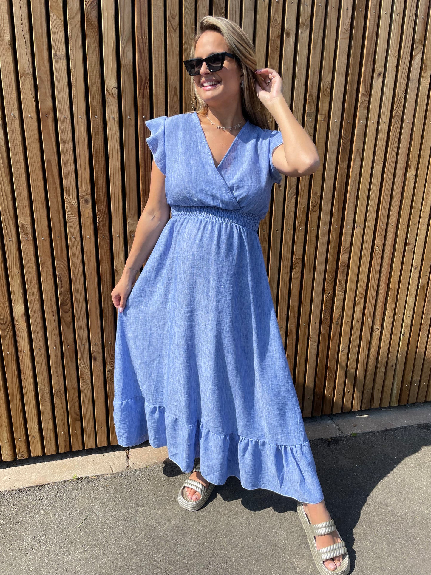 Robe effet lin bleue