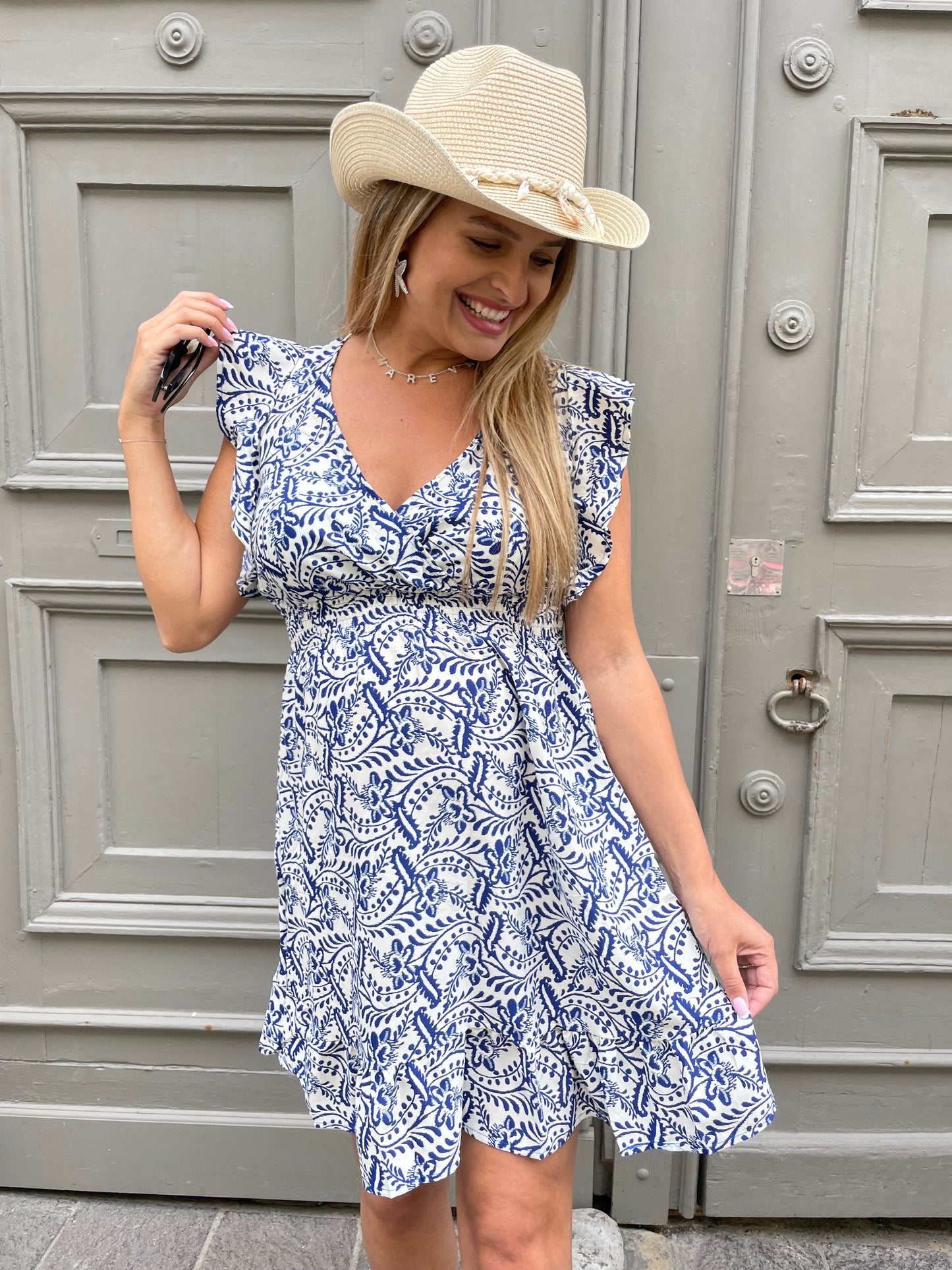 Robe arabesque courte bleue