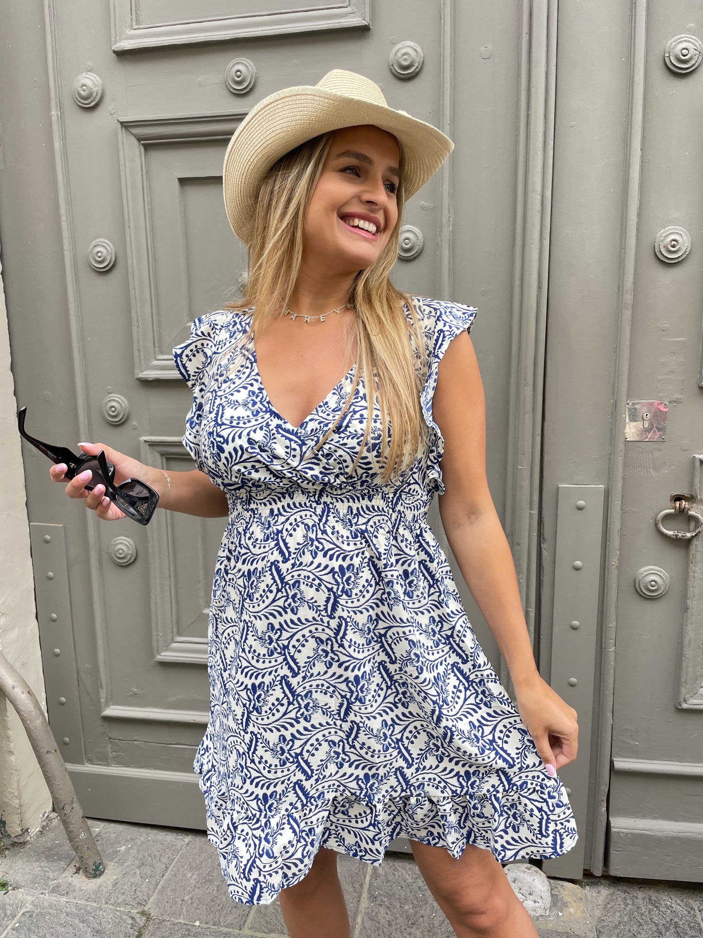 Robe arabesque courte bleue
