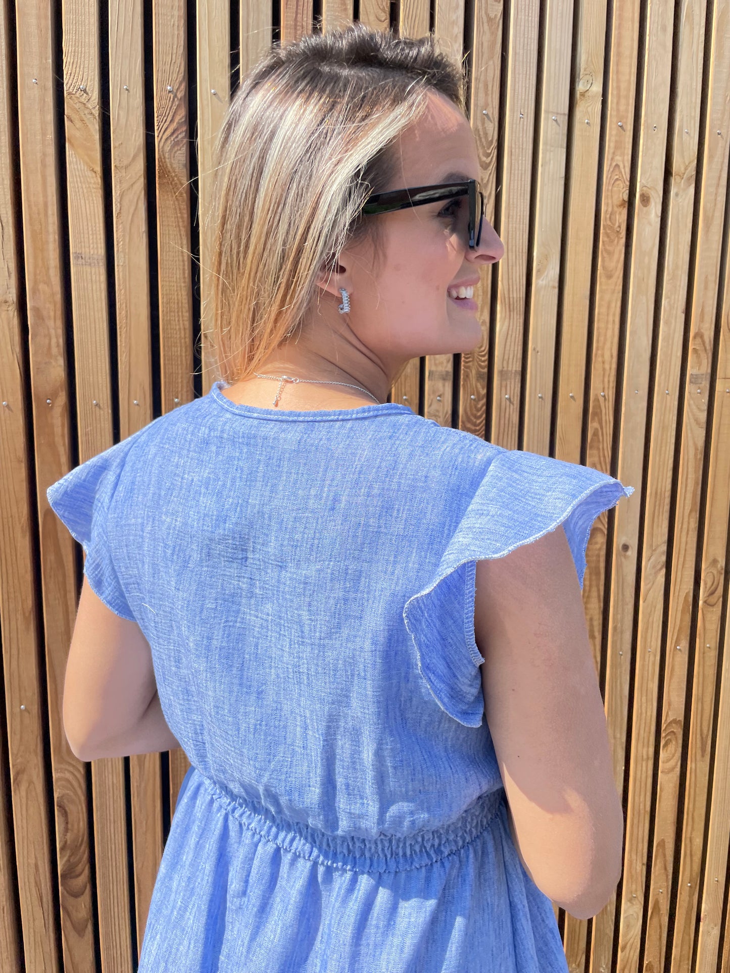 Robe effet lin bleue