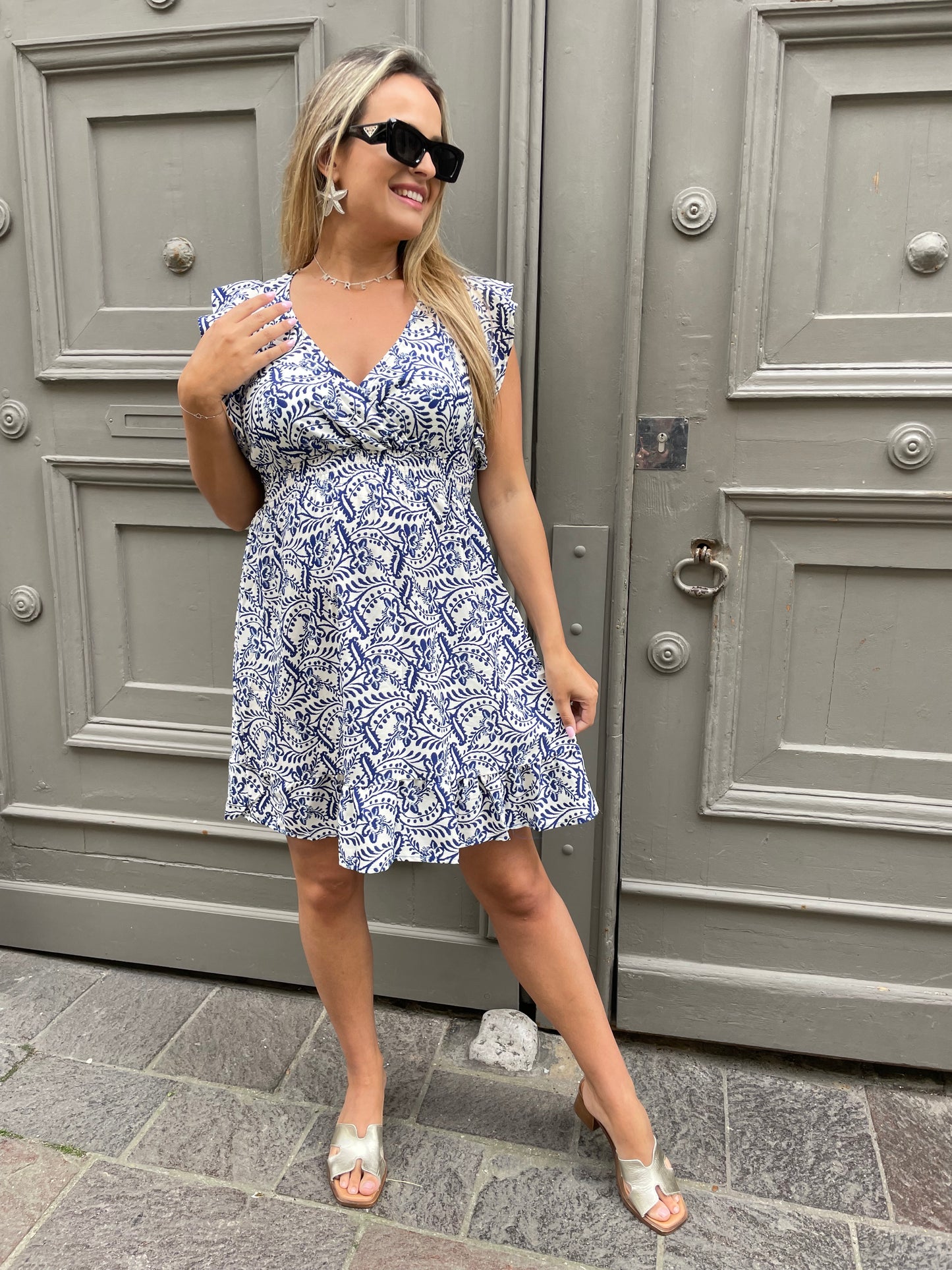 Robe arabesque courte bleue