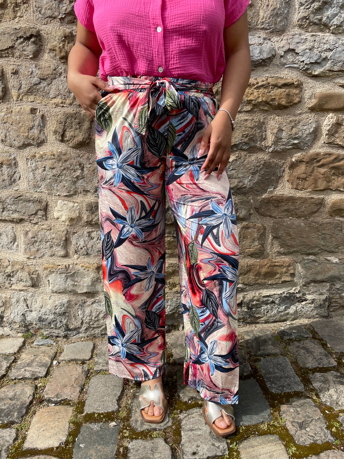 Pantalon flowers rose