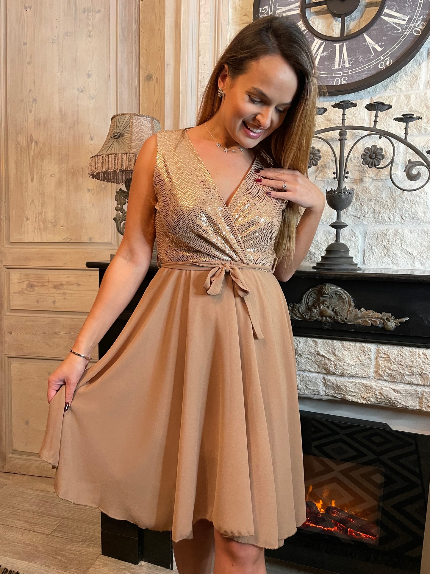 Robe Zelie dorée/beige