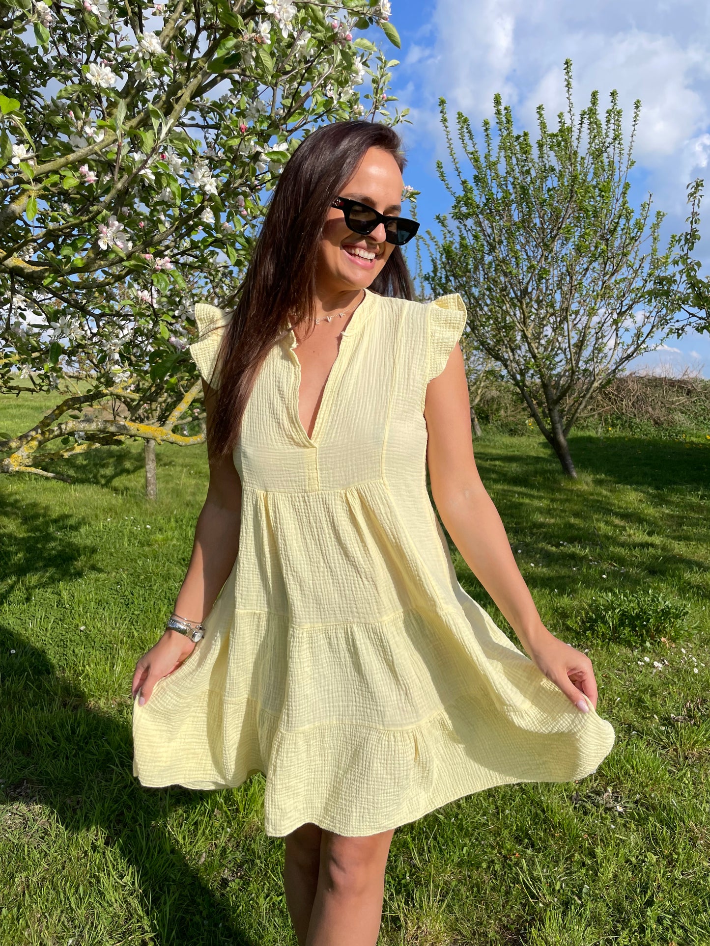 Robe blush gaz de coton jaune