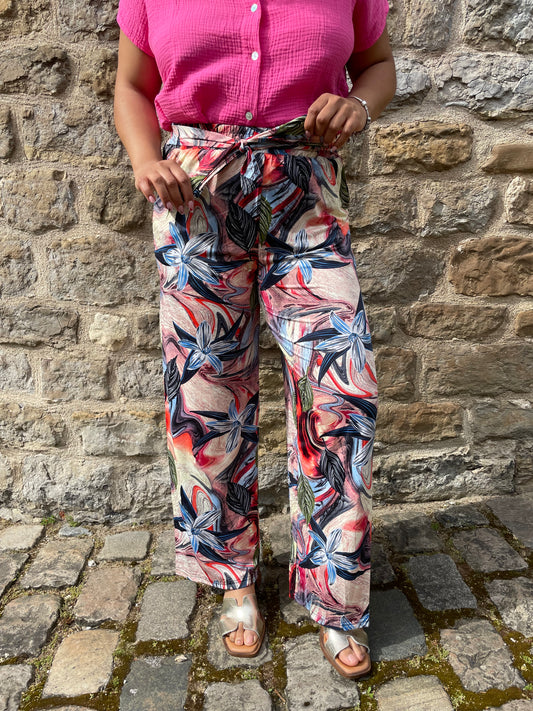 Pantalon flowers rose