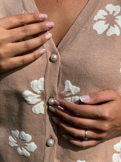 Gilet beige fleurs