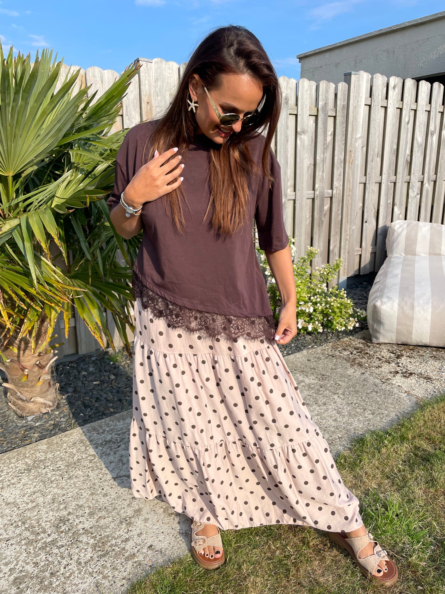 Jupe pois beige