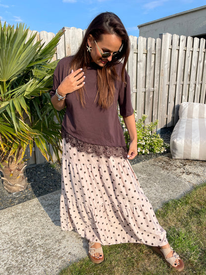 Jupe pois beige