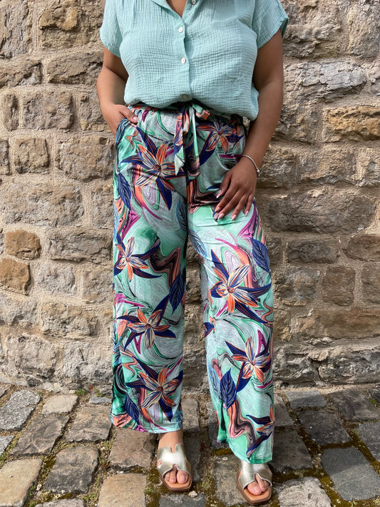 Pantalon flowers vert d’eau
