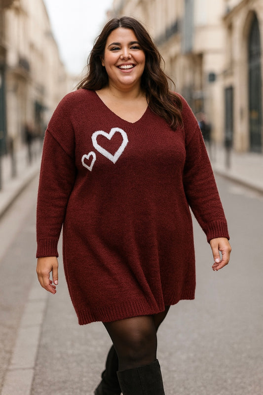 Robe pull heart bordeaux T.46 à 52.