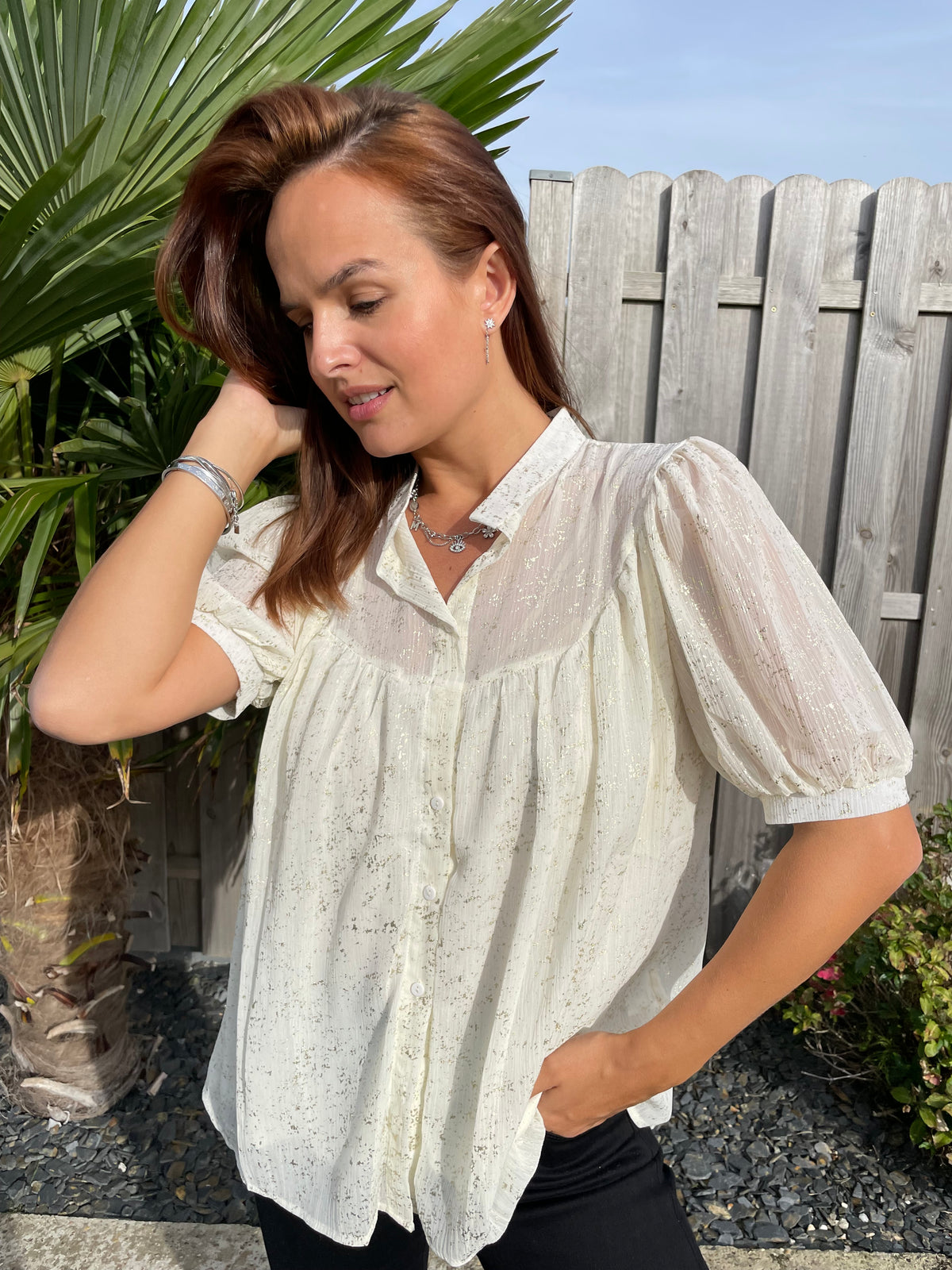 Blouse beige dorée