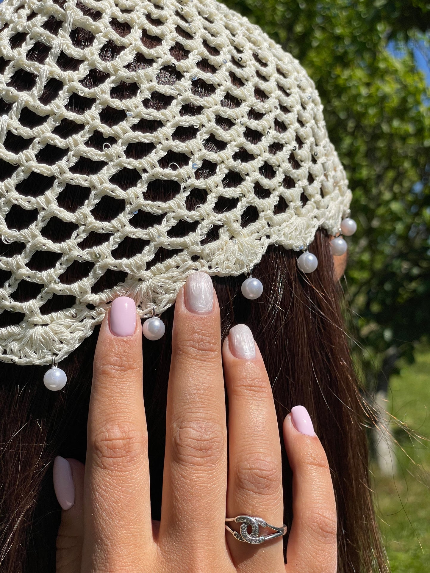 Bonnet perles beige
