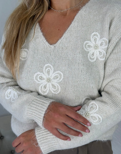 Pull Flora beige