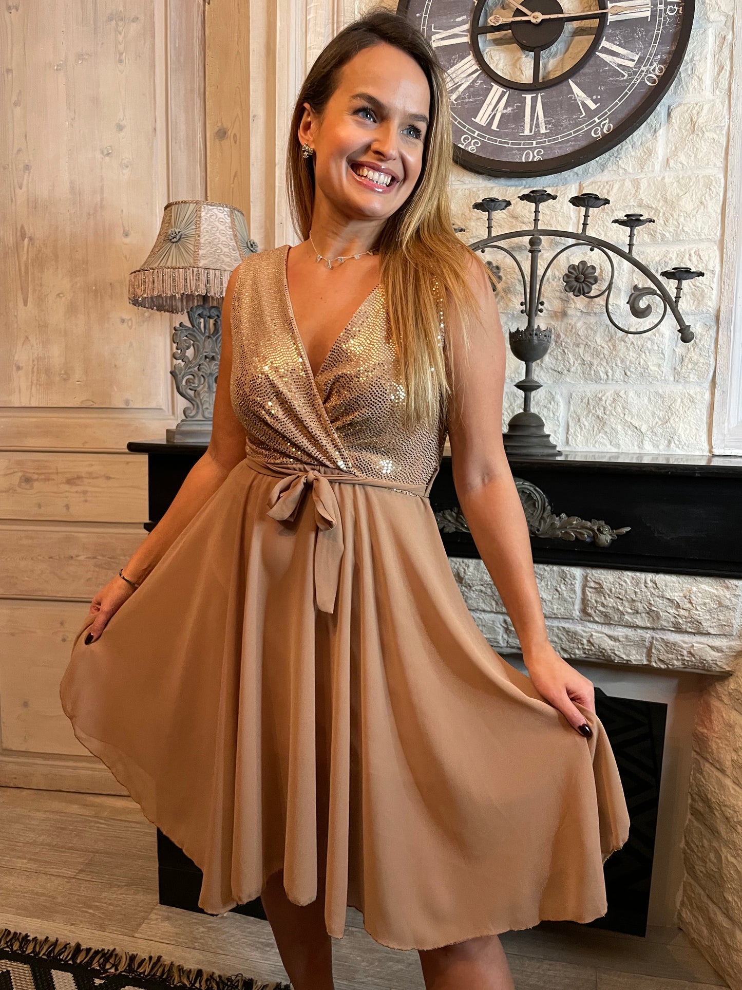 Robe Zelie dorée/beige