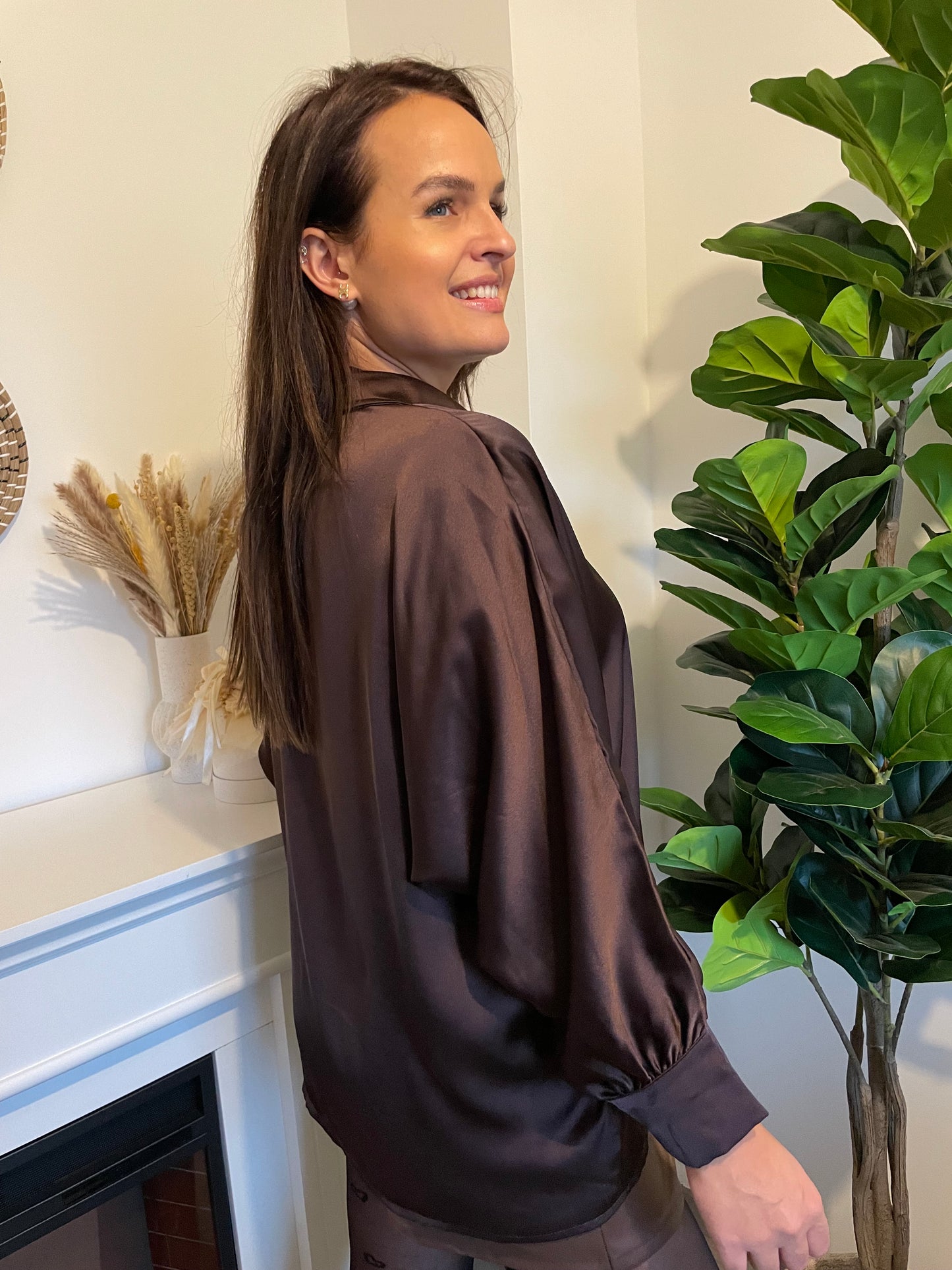 Chemise satinée marron