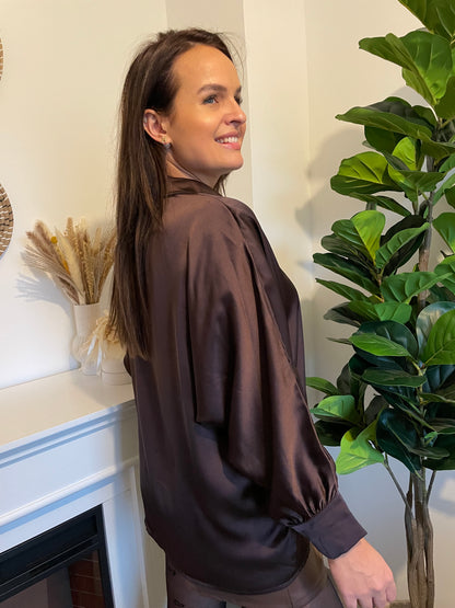Chemise satinée marron