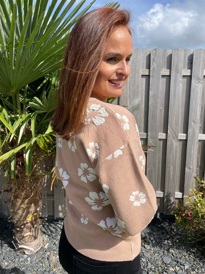 Gilet beige fleurs