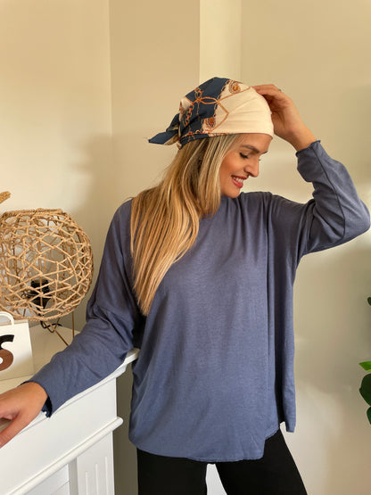 Ensemble pull foulard bleu