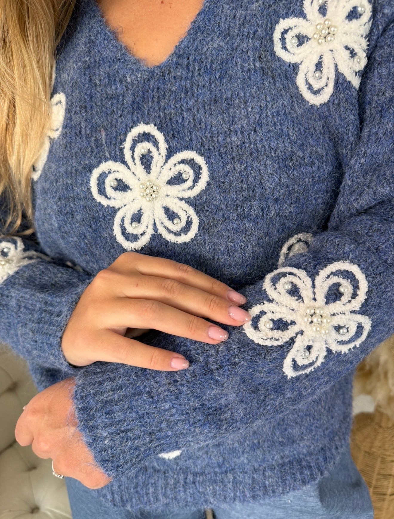 Pull Flora bleu