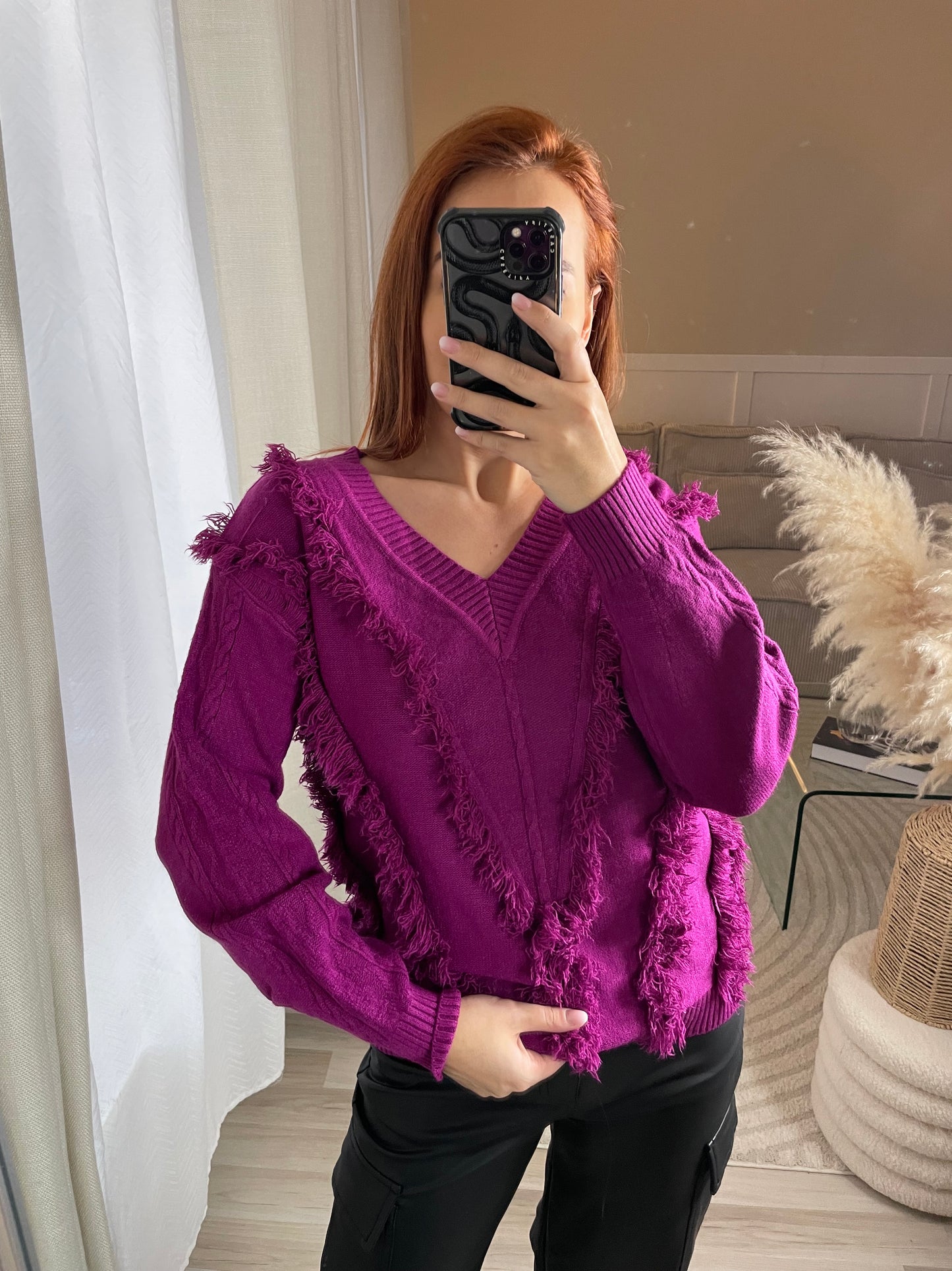 Pull Tulum col V mauve