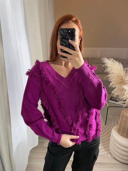 Pull Tulum col V mauve