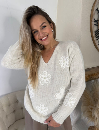 Pull Flora beige