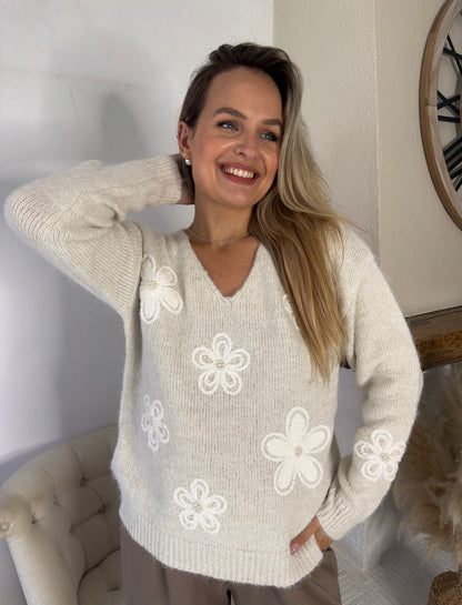 Pull Flora beige