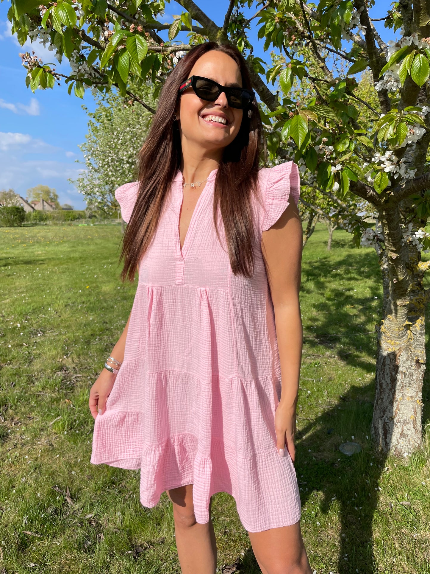 Robe blush gaz de coton rose