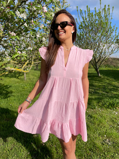 Robe blush gaz de coton rose