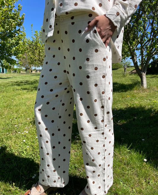 Pantalon pois marron
