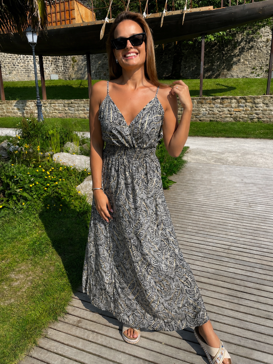 Robe longue dorée noire