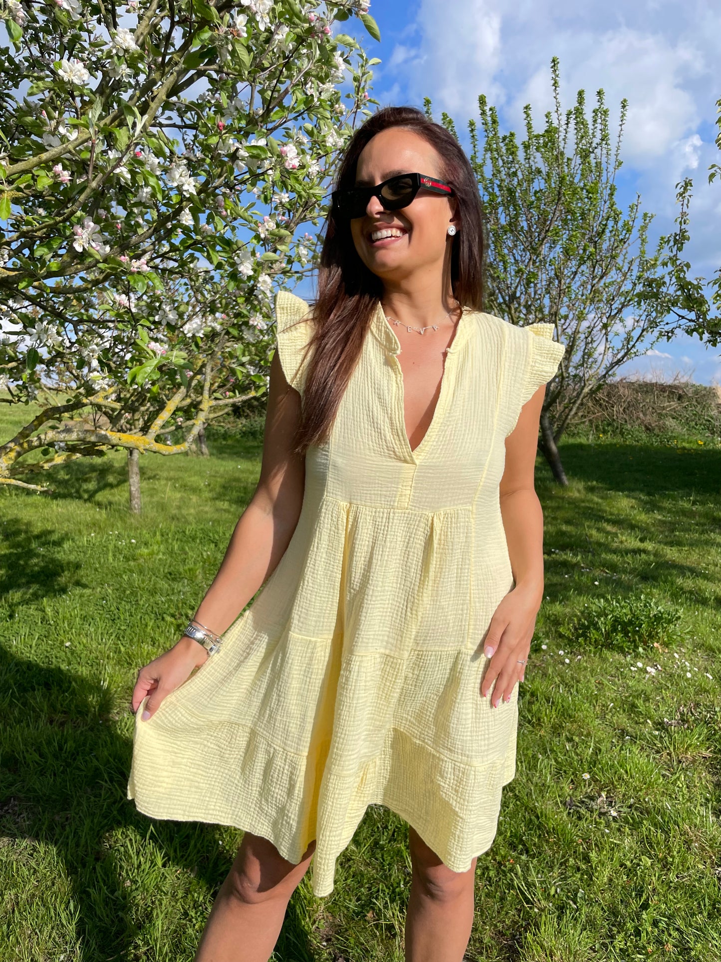 Robe blush gaz de coton jaune
