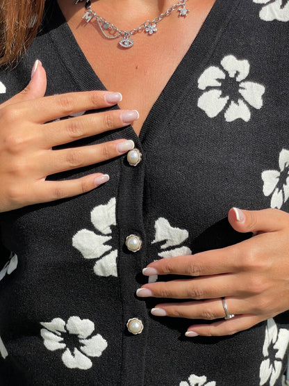 Gilet noir fleurs