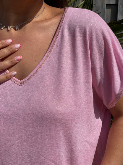 Haut brillant rose