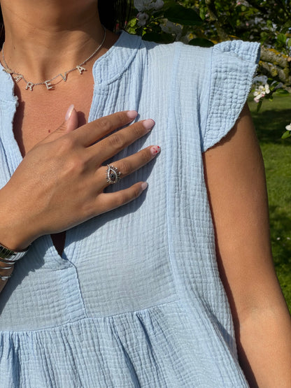 Robe blush gaz de coton bleue