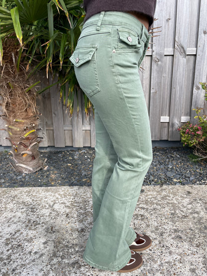 Jeans flare olive