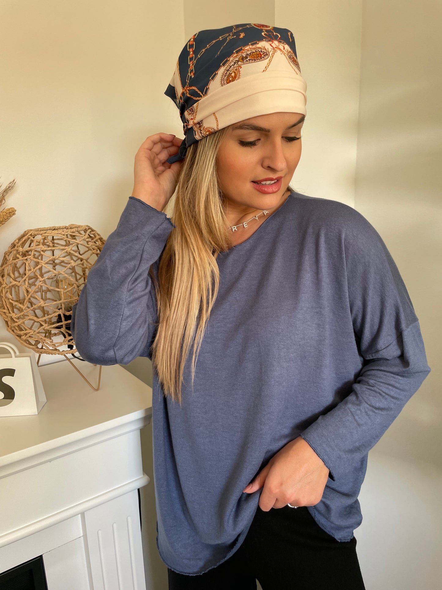 Ensemble pull foulard bleu