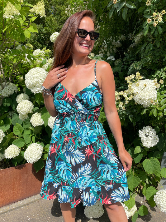Robe courte exotique bleue