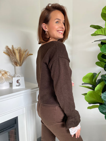 Pull dentelle marron