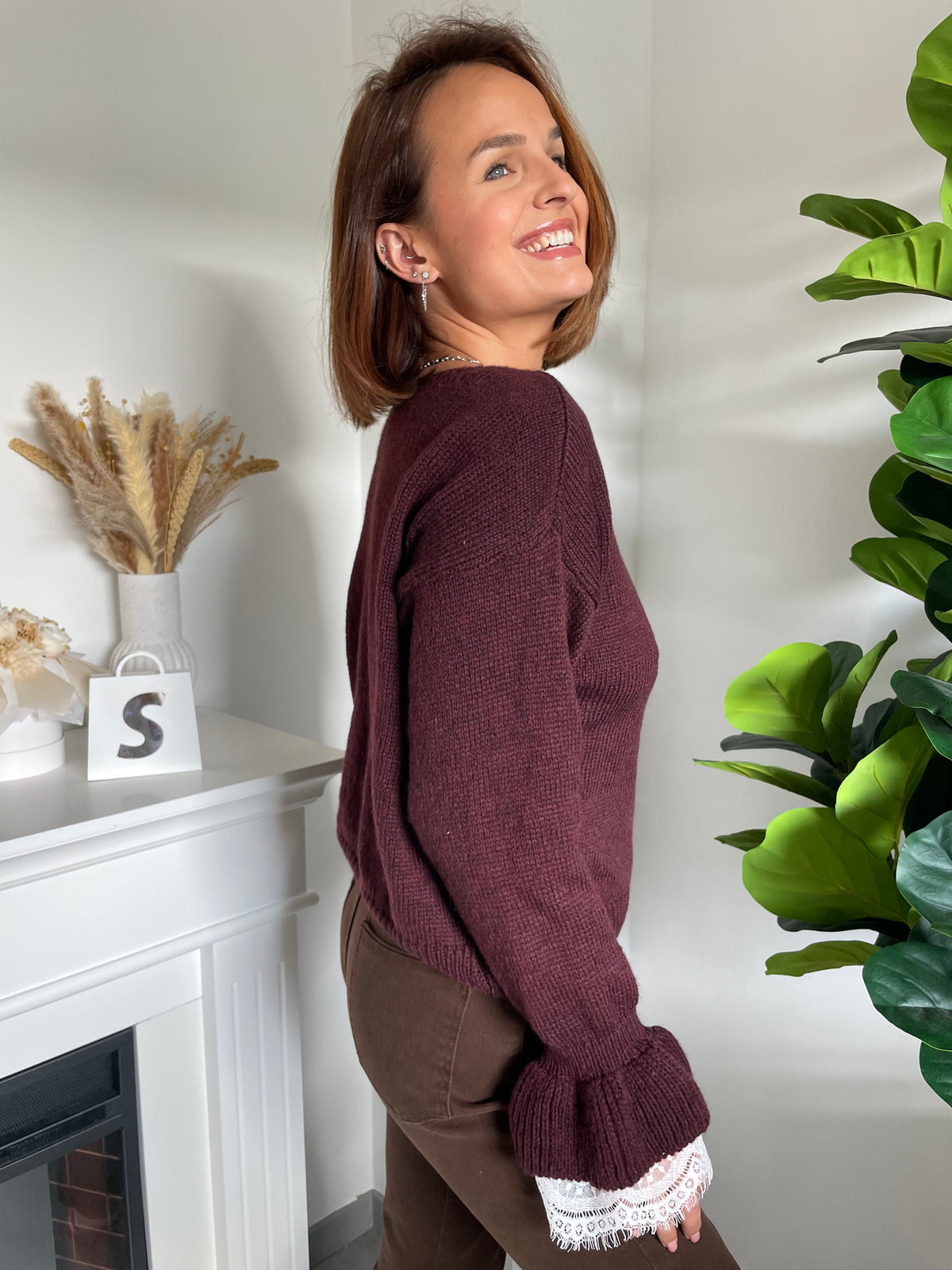 Pull dentelle bordeaux