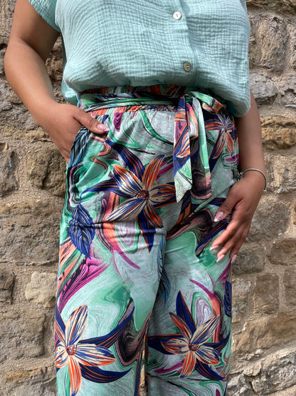 Pantalon flowers vert d’eau