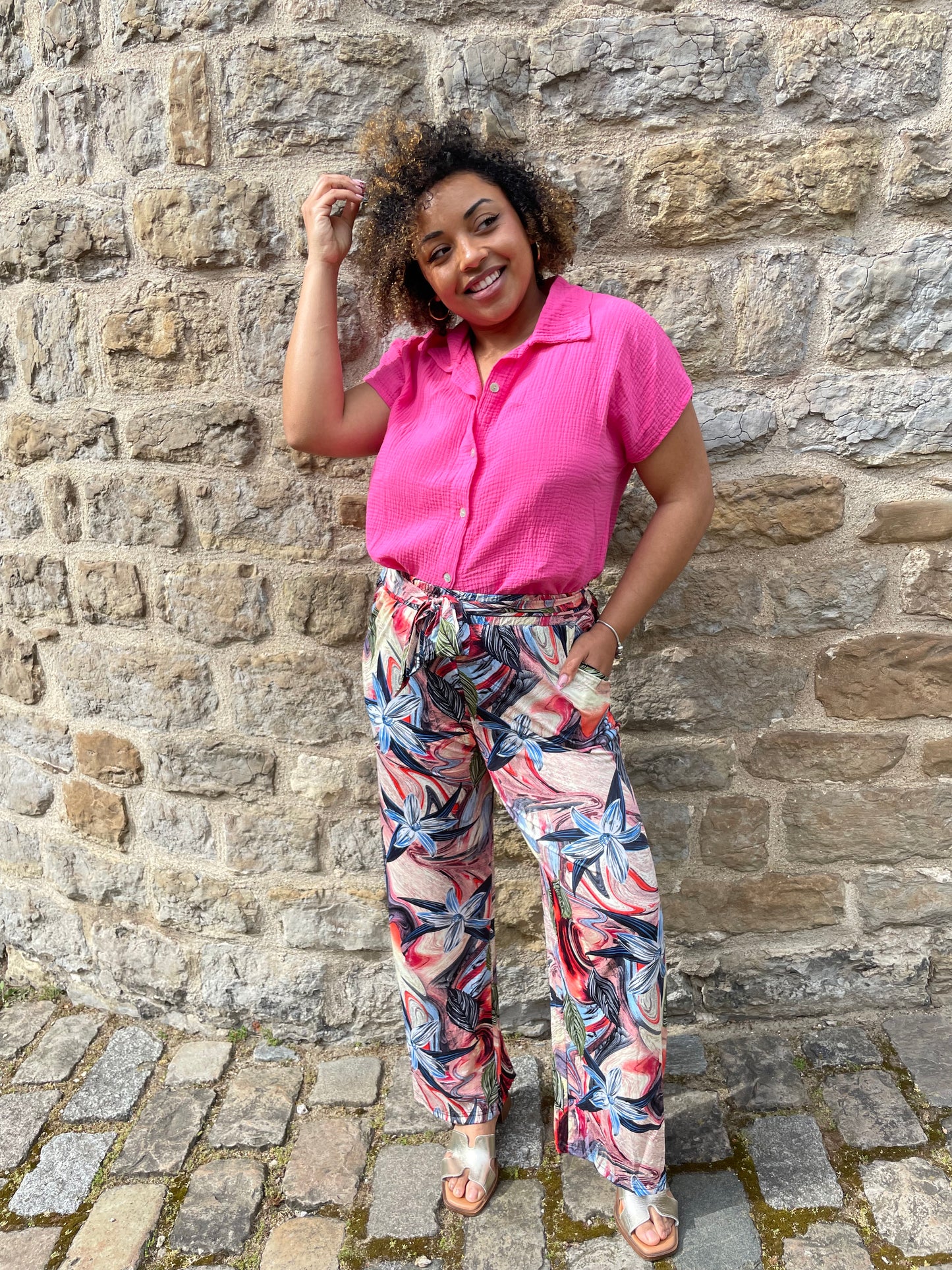 Pantalon flowers rose