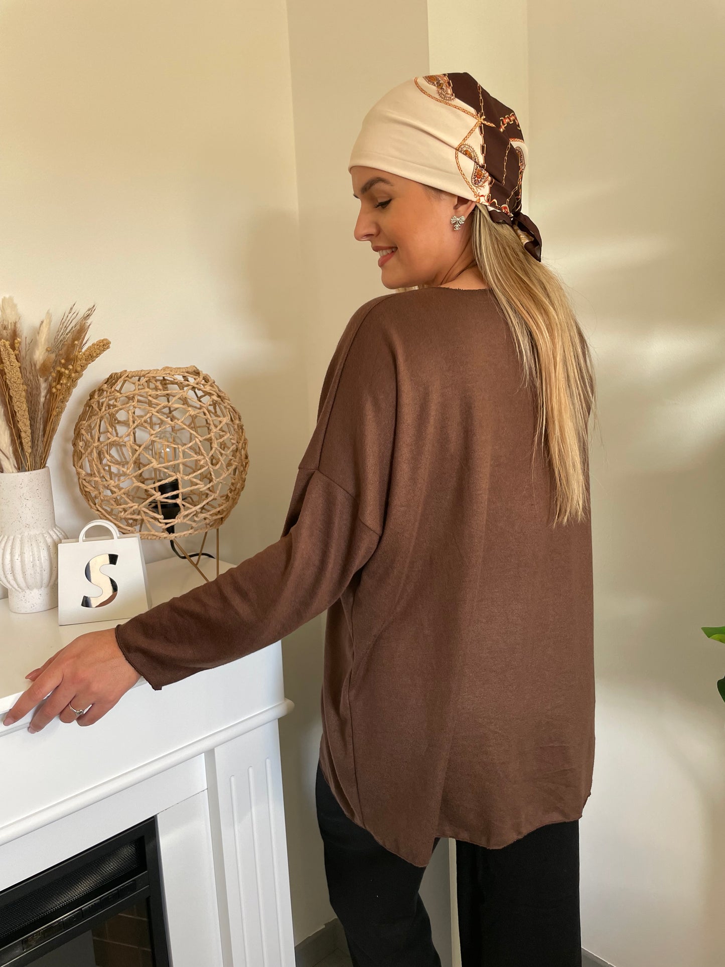 Ensemble pull foulard chocolat