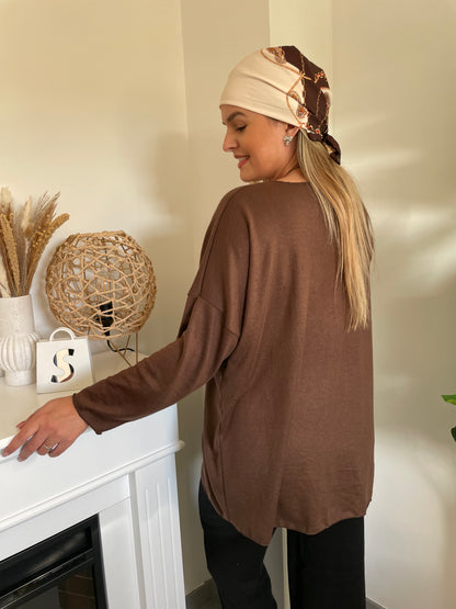 Ensemble pull foulard chocolat