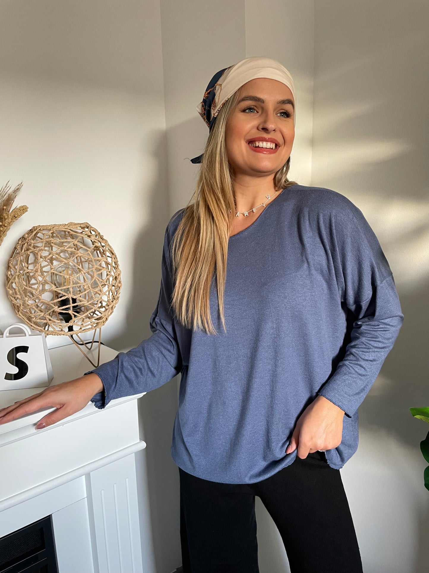 Ensemble pull foulard bleu