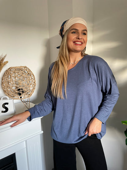 Ensemble pull foulard bleu