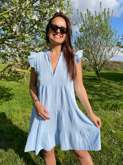 Robe blush gaz de coton bleue