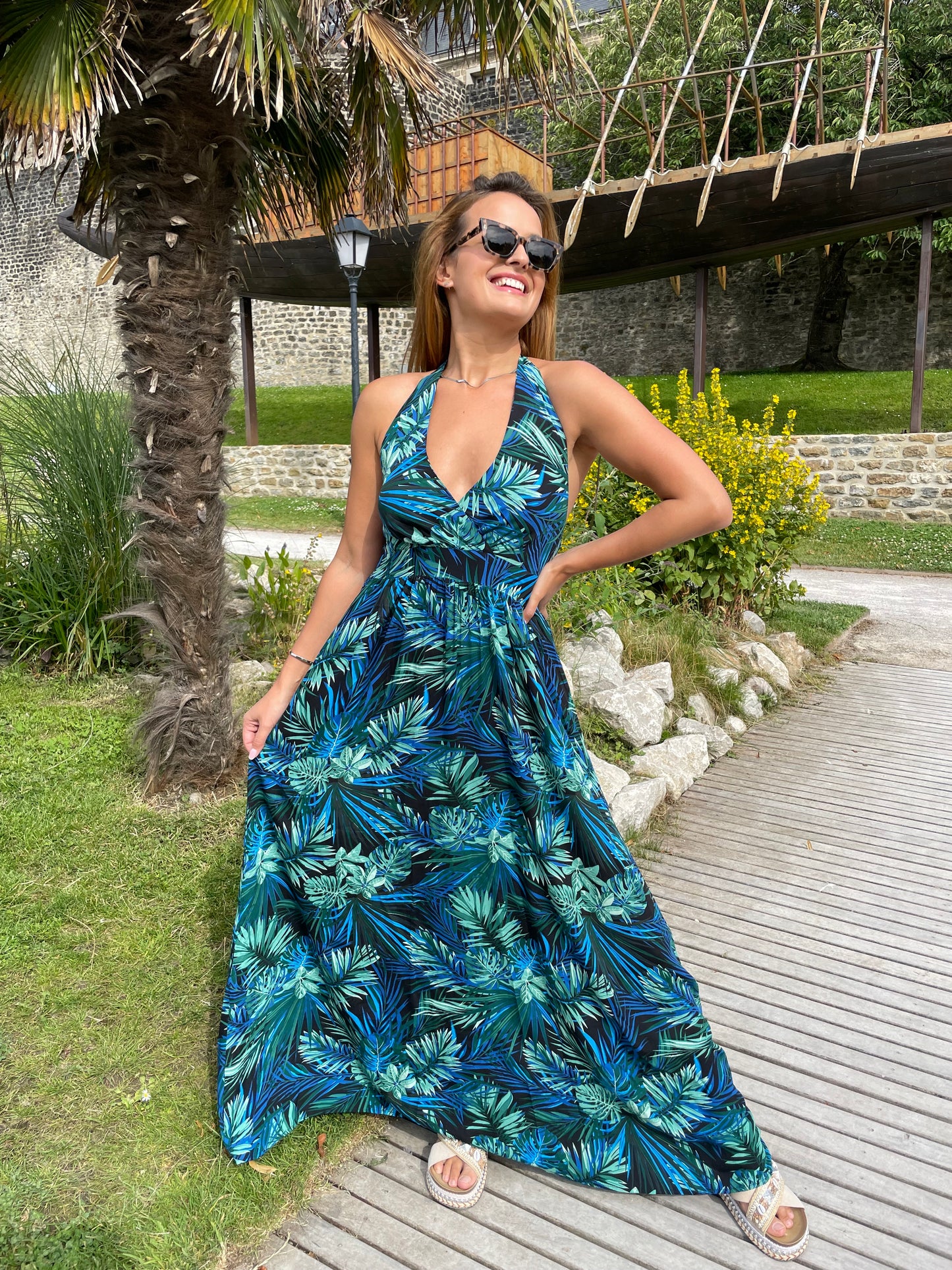 Robe palma dos nu bleue