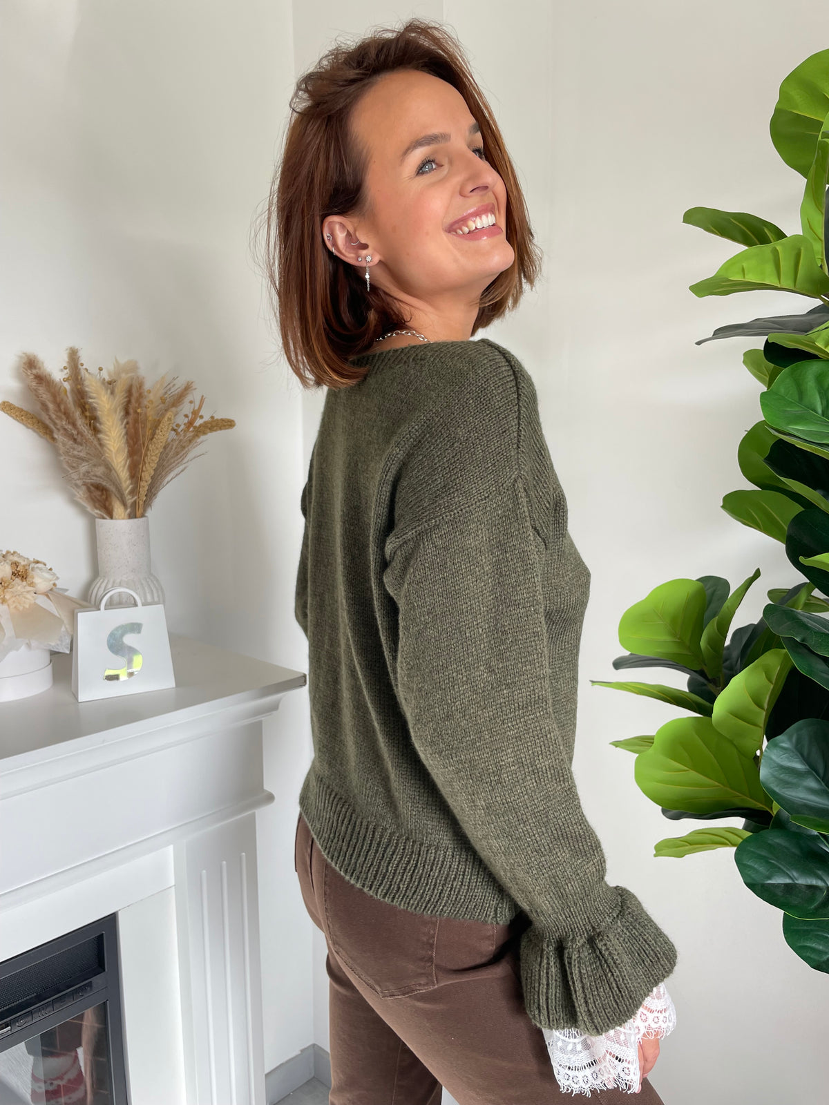 Pull dentelle kaki