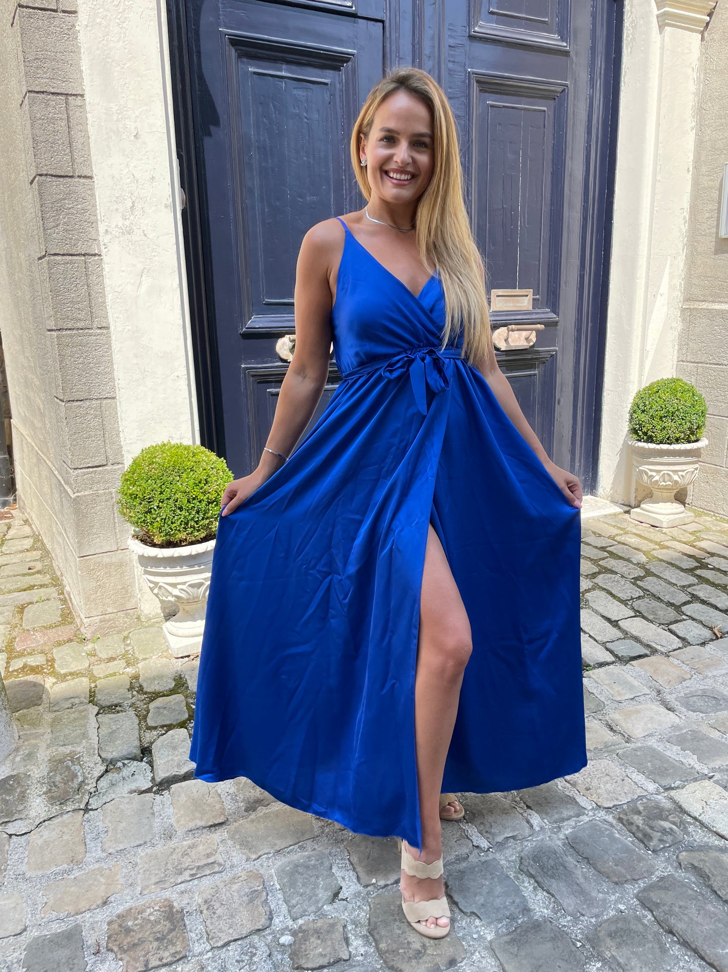 Robe Cannes Satinée bleue